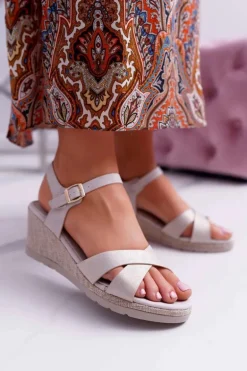 Sandały Damskie Na Koturnie Eleganckie Beżowe Midney