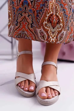 Sandały Damskie Na Koturnie Eleganckie Beżowe Midney