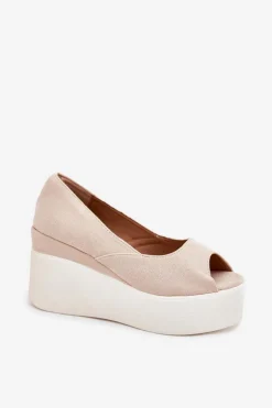 Sandały Damskie Na Koturnie I Platformie Jasnobeżowe Felyra