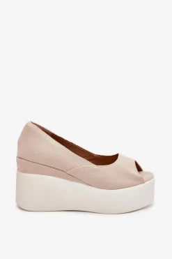 Sandały Damskie Na Koturnie I Platformie Jasnobeżowe Felyra