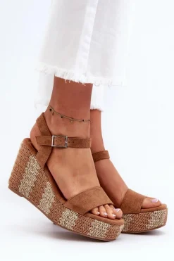 Sandały Damskie Na Koturnie Z Plecionką Camel Reviala