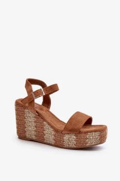 Sandały Damskie Na Koturnie Z Plecionką Camel Reviala