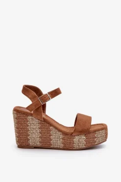 Sandały Damskie Na Koturnie Z Plecionką Camel Reviala