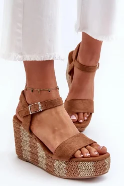 Sandały Damskie Na Koturnie Z Plecionką Camel Reviala