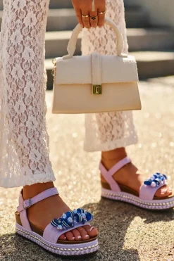 Sandały Damskie Na Koturnie I Platformie Z Ozdobami S.Barski HY056 Fioletowe