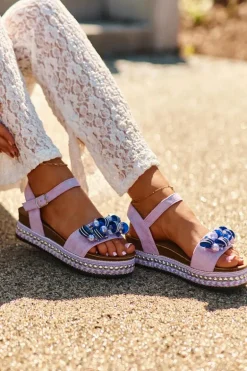 Sandały Damskie Na Koturnie I Platformie Z Ozdobami S.Barski HY056 Fioletowe