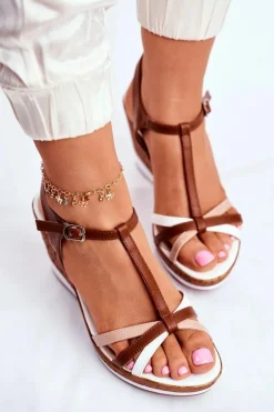 Sandały Damskie Na Koturnie Sergio Leone Brązowe SK308