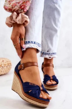 Sandały Damskie Na Koturnie Big Star JJ274938 Granatowe