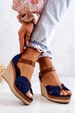 Sandały Damskie Na Koturnie Big Star JJ274938 Granatowe