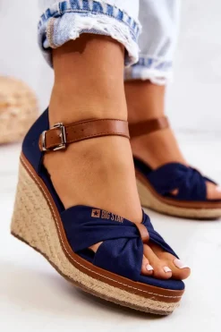 Sandały Damskie Na Koturnie Big Star JJ274938 Granatowe