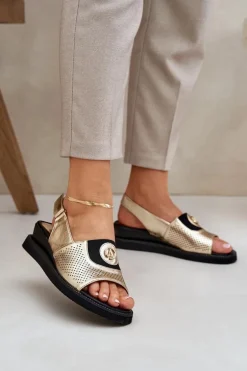 Sandały Damskie Na Koturnie Złote Isnnoria