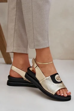 Sandały Damskie Na Koturnie Złote Isnnoria