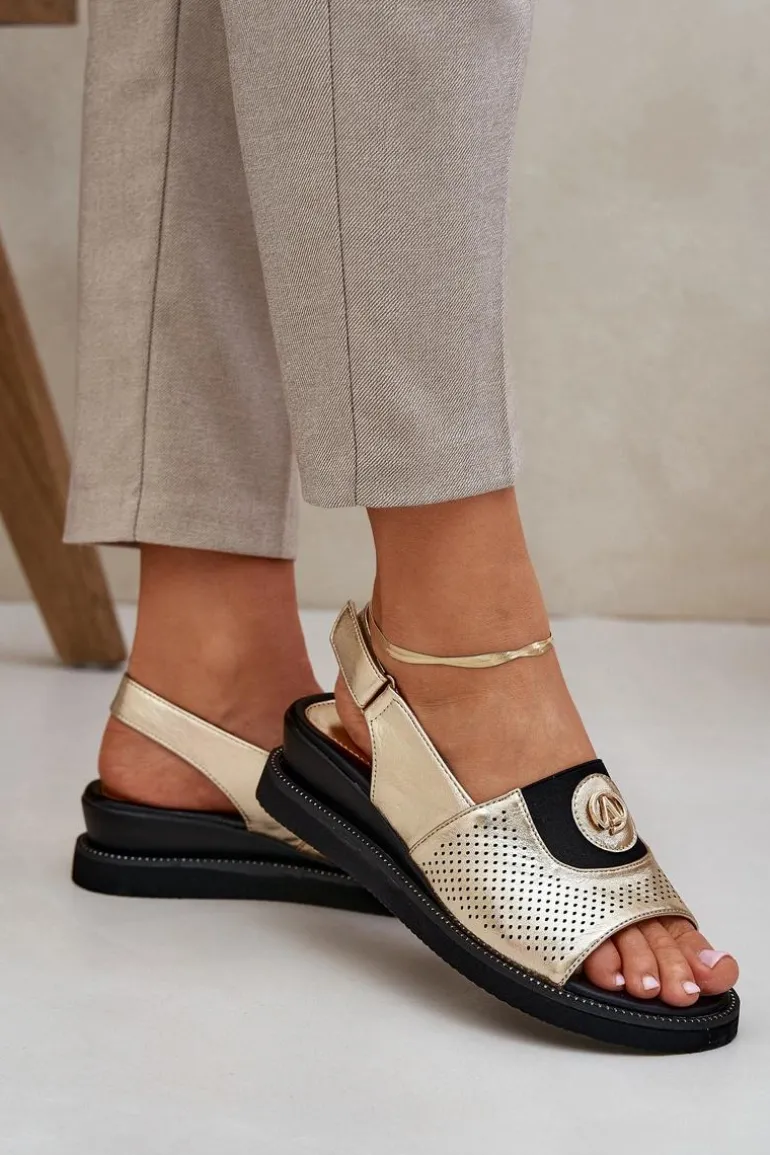 Sandały Damskie Na Koturnie Złote Isnnoria