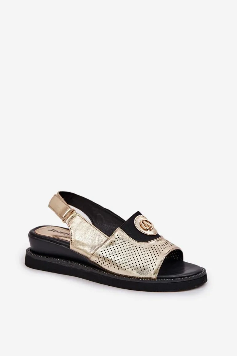 Sandały Damskie Na Koturnie Złote Isnnoria