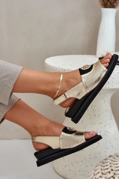 Sandały Damskie Na Koturnie Złote Isnnoria