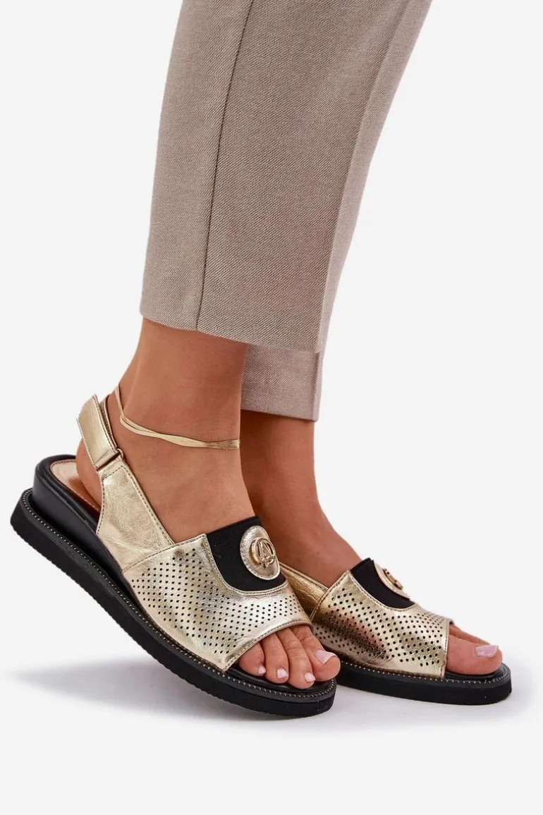 Sandały Damskie Na Koturnie Złote Isnnoria