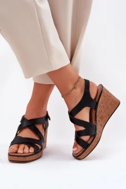 Sandały Damskie Na Koturnie Sergio Leone SK223 Czarne