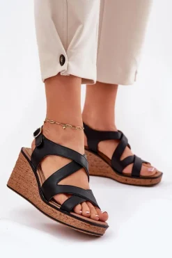 Sandały Damskie Na Koturnie Sergio Leone SK223 Czarne