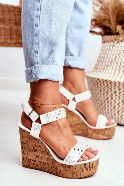 Sandały Damskie Na Koturnie Lu Boo Białe Gail