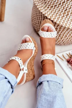 Sandały Damskie Na Koturnie Lu Boo Białe Gail