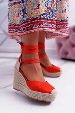 Sandały Damskie Na Koturnie Pomarańczowe Tahaya
