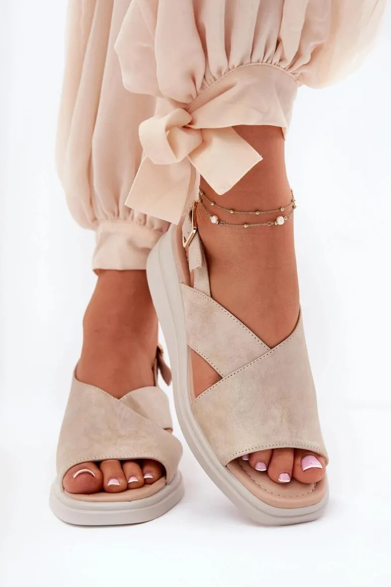 Sandały Damskie Na Koturnie Z Eko Skóry Złote Quilara