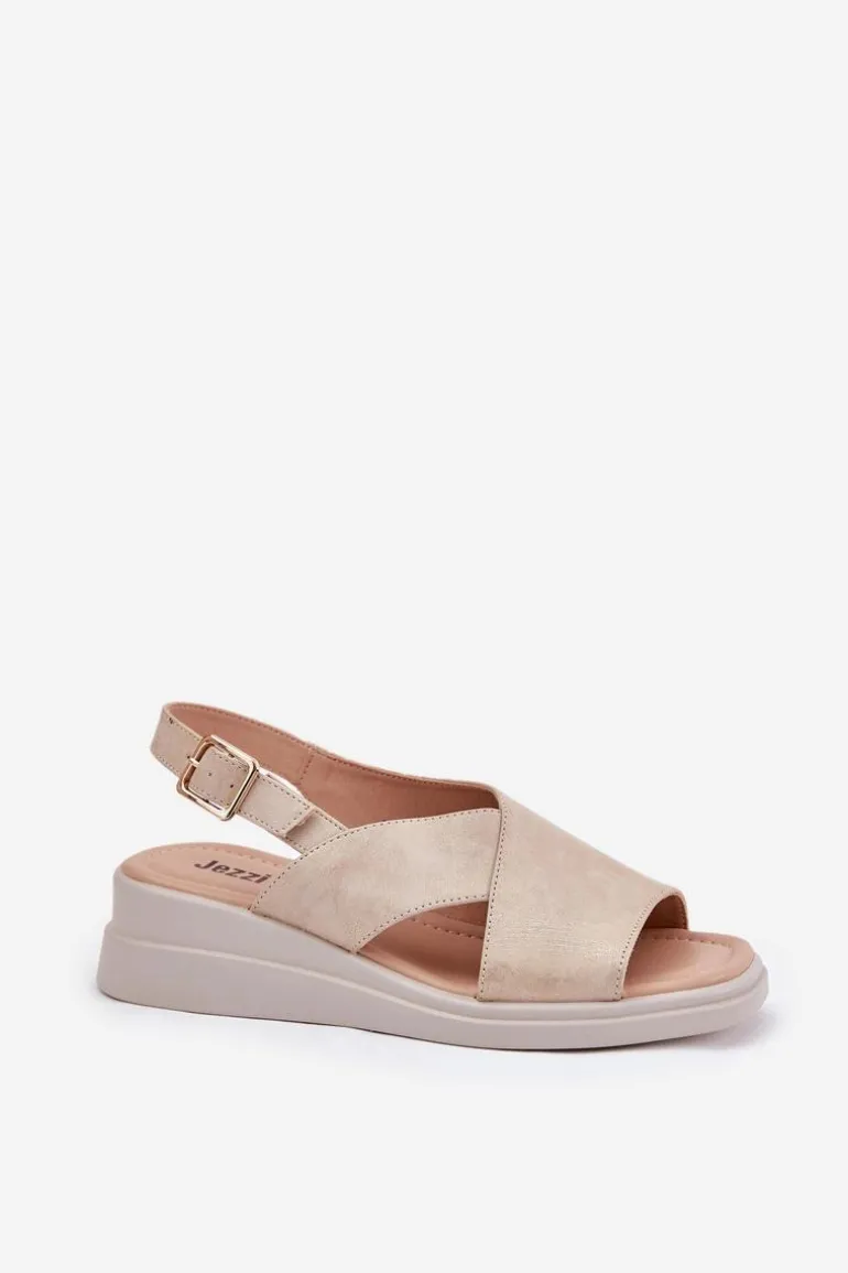 Sandały Damskie Na Koturnie Z Eko Skóry Złote Quilara