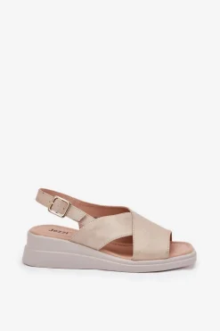 Sandały Damskie Na Koturnie Z Eko Skóry Złote Quilara