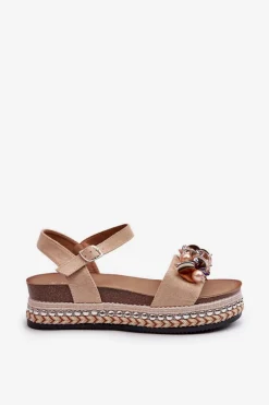 Sandały Damskie Na Koturnie I Platformie Z Ozdobami S.Barski HY056 Beżowe