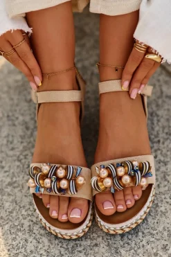 Sandały Damskie Na Koturnie I Platformie Z Ozdobami S.Barski HY056 Beżowe