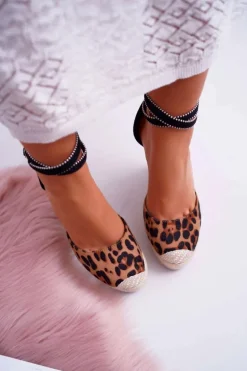 Sandały Damskie Na Koturnie Lniane Leopard Canterola