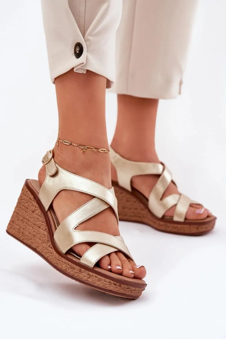 Sandały Damskie Na Koturnie Sergio Leone SK223 Złote