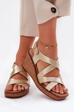 Sandały Damskie Na Koturnie Sergio Leone SK223 Złote