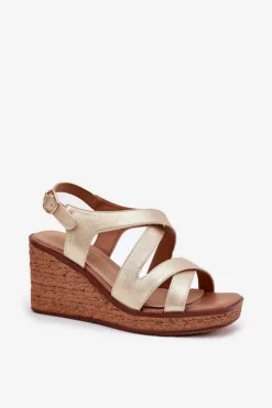 Sandały Damskie Na Koturnie Sergio Leone SK223 Złote