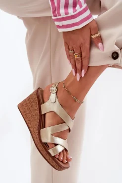 Sandały Damskie Na Koturnie Sergio Leone SK223 Złote