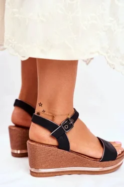 Sandały Damskie Na Koturnie Czarne Monroe