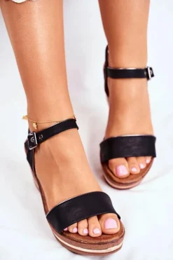 Sandały Damskie Na Koturnie Czarne Monroe