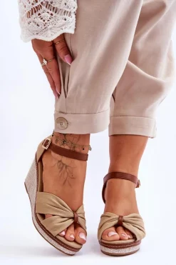 Sandały Damskie Na Koturnie Beżowe Daphne