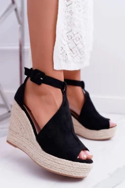 Sandały Damskie Na Koturnie Platforma Czarne Begest