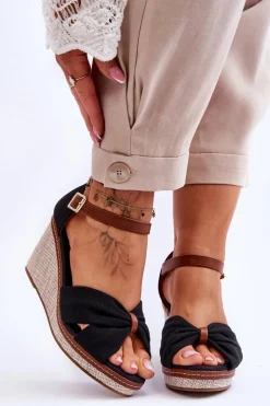 Sandały Damskie Na Koturnie Czarne Daphne