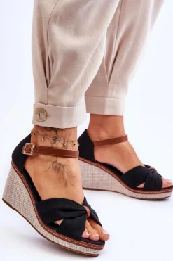 Sandały Damskie Na Koturnie Czarne Daphne