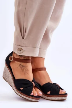 Sandały Damskie Na Koturnie Czarne Daphne