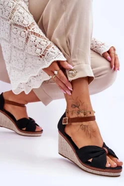 Sandały Damskie Na Koturnie Czarne Daphne