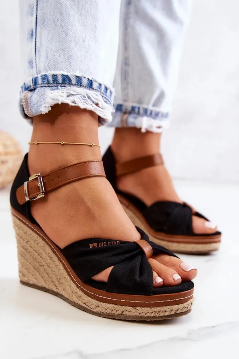 Sandały Damskie Na Koturnie Big Star JJ274937 Czarne