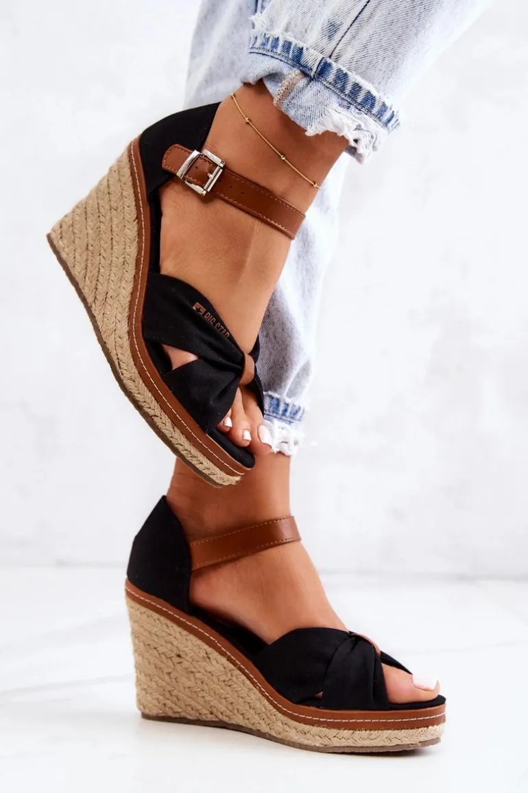 Sandały Damskie Na Koturnie Big Star JJ274937 Czarne