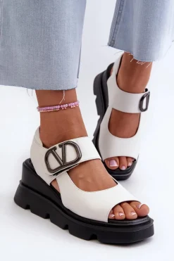 Sandały Damskie Na Koturnie I Platformie Z Eko Skóry Vinceza 58292 Białe