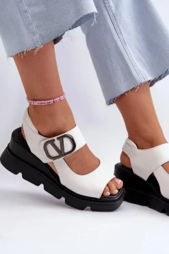 Sandały Damskie Na Koturnie I Platformie Z Eko Skóry Vinceza 58292 Białe
