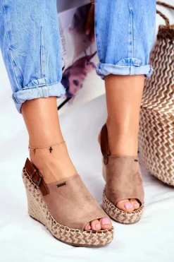 Sandały Damskie Na Koturnie Big Star Beżowe FF274982