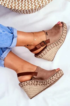 Sandały Damskie Na Koturnie Big Star Beżowe FF274982