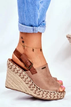 Sandały Damskie Na Koturnie Big Star Beżowe FF274982